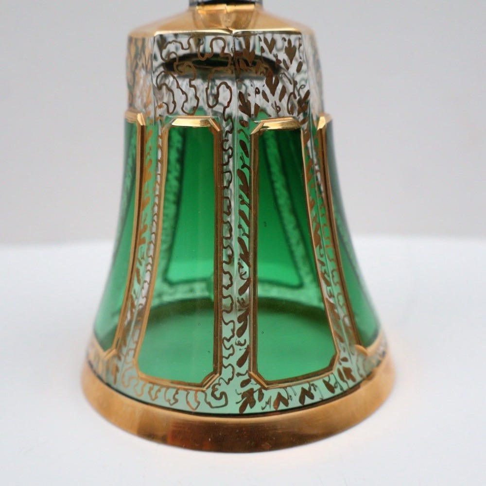 Moser Bohemian Glass Czechoslovakia Emerald Gold Gilt 5 1/2" Dinner Bell - Picture 3 of 6